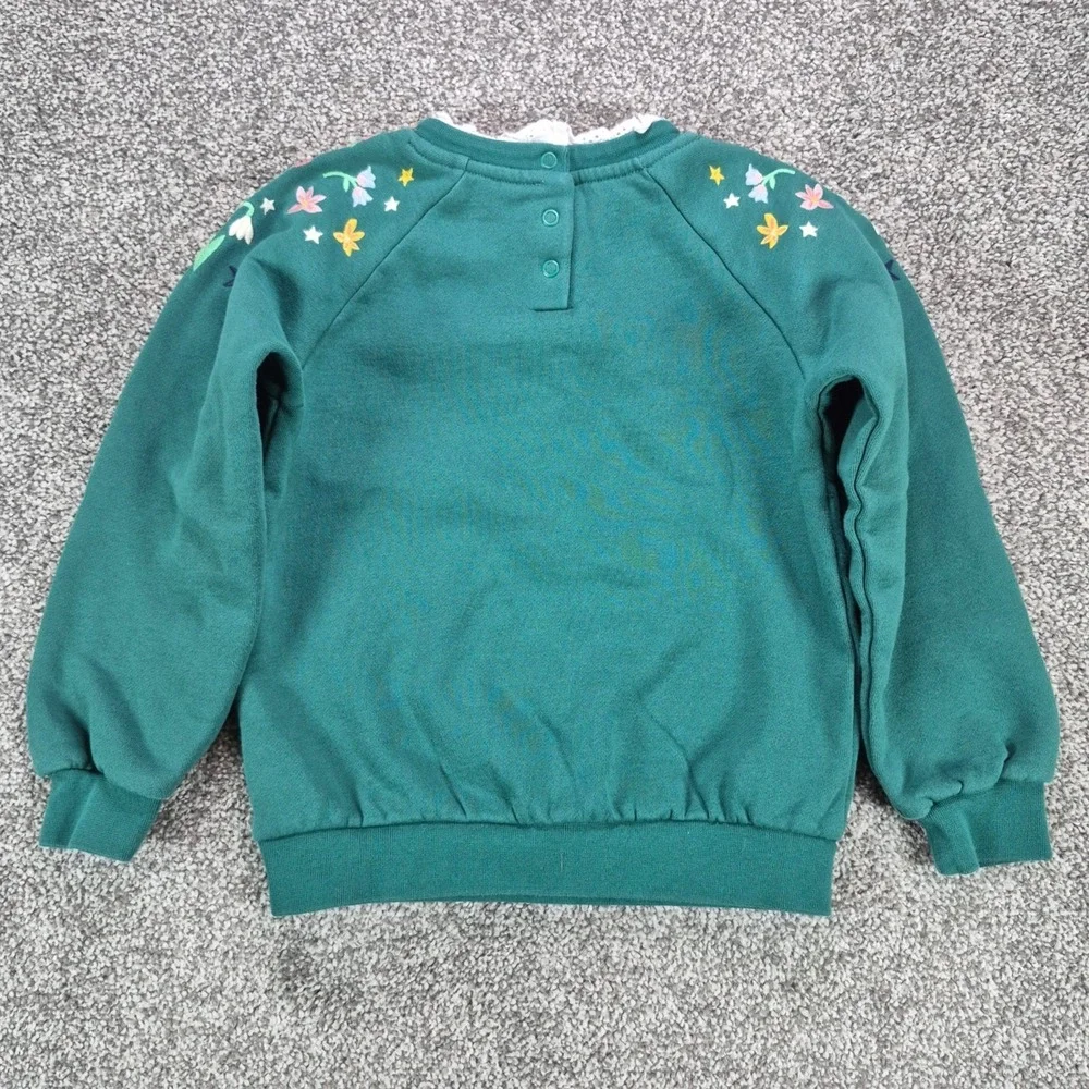Mini Boden Sweatshirt Girls 6-7Y Green  Embroidered Animals Flora Cute